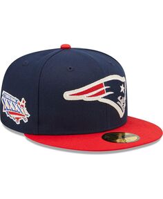Мужская темно-синяя, красная шляпа New England Patriots Super Bowl XXXVI Letterman 59Fifty. New Era