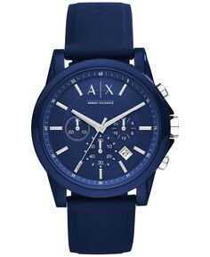 Часы унисекс с хронографом, синий силиконовый ремешок, 44 мм AX1327 Armani Exchange