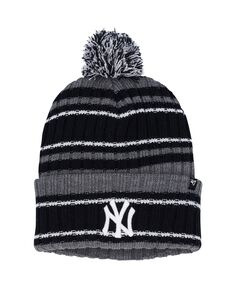 Мужская серо-черная вязаная шапка с манжетами и помпоном New York Yankees Rexford &apos;47 Brand