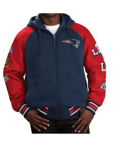 Мужская темно-синяя университетская куртка с капюшоном и молнией во всю длину New England Patriots Defender реглан G-III Sports by Carl Banks