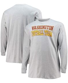 Мужская серая футболка Big and Tall с длинными рукавами для тренировки футбольной команды Вашингтона Fanatics