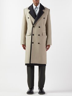Многослойное двубортное пальто из шерсти и твила Bottega Veneta, бежевый