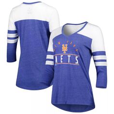 Женская футболка Fanatics с логотипом Heather Royal New York Mets League Leader, футболка Tri-Blend с рукавами 3/4 и v-образным вырезом Fanatics
