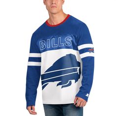 Мужская стартовая королевская/белая футболка с длинным рукавом Buffalo Bills Halftime Starter