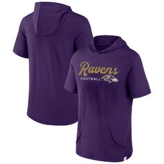 Мужская фиолетовая толстовка с капюшоном в стиле наступательной стратегии Baltimore Ravens с короткими рукавами и фирменным логотипом Fanatics