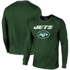 Футболка с длинными рукавами New York Jets Threads Lockup Tri-Blend — зеленая Majestic