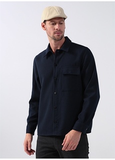 Однотонная темно-синяя мужская рубашка с воротником Fabrika Comfort