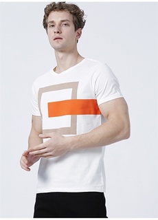 Бежевая мужская футболка с круглым вырезом с принтом ADEL Pierre Cardin