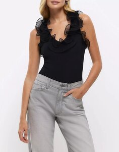 Боди River Island Frill V Neck, черный