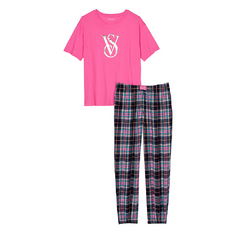 Пижама Victoria&apos;s Secret Flannel, розовый/черный