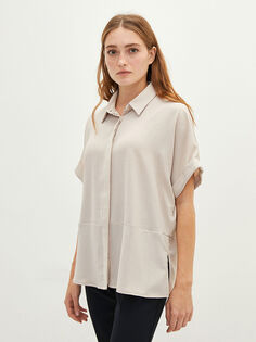 Застежка спереди на пуговицах Женская рубашка из креповой ткани с коротким рукавом LCWAIKIKI Classic