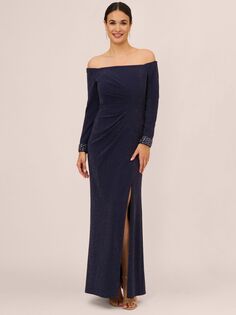 Платье макси Adrianna Papell с металлизированным бисером, светло-темно-синий