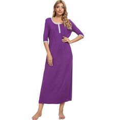 Женская одежда для сна, длинное платье с карманами, мягкая ночная рубашка, пижамная ночная рубашка cheibear, фиолетовый