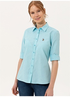 Облегающая однотонная зеленая женская рубашка узкого кроя U.S. Polo Assn.