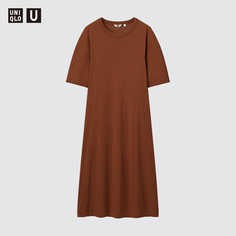 Женское платье Uniqlo AIRism из смесового хлопка, светло-коричневый