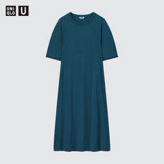 Женское платье Uniqlo AIRism из смесового хлопка, синий