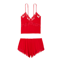 Пижама Victoria&apos;s Secret Ribbed Modal &amp; Lace Cami, красный