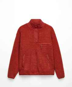 Толстовка Oysho Faux-shearling Sweatshirt, красно-коричневый