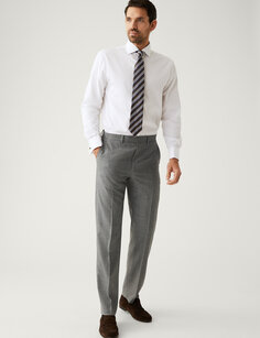 Костюмные брюки стандартного кроя из чистой шерсти в клетку Marks &amp; Spencer, серый микс