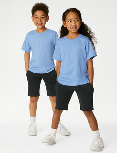 Школьная футболка унисекс из чистого хлопка (2–16 лет) Marks &amp; Spencer, бледно-голубой
