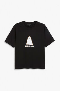 Симпатичная футболка Monki с изображением призрака на Хэллоуин, черный/серый