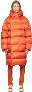 Оранжевое пуховое пальто с капюшоном Rick Owens