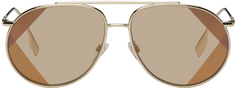 Золотые большие солнцезащитные очки Pilot в полоску со значком Burberry