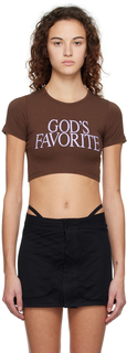 Эксклюзивная коричневая футболка SSENSE с надписью God&apos;s Favorite Praying