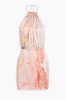 Платье мини из эластичного атласа с принтом Anahita и воротником-хомутом RETROFÊTE, розовый