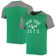 Мужская футболка Kelly Green/Heathered Grey New York Jets Gridiron Classics Field Goal Slub Majestic