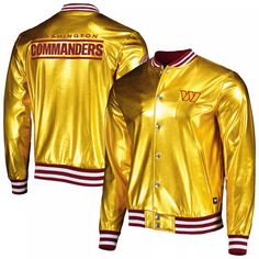 Мужская куртка-бомбер цвета металлик The Wild Collective Gold Washington Commanders с застежкой на кнопки