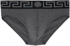 Серые трусы с узором грека Versace Underwear