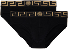 Versace Underwear Комплект из двух черных трусов с каймой греческого цвета
