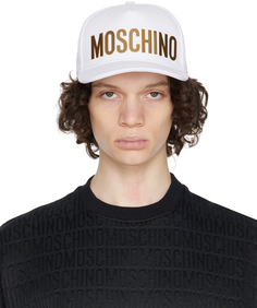 Белая кепка с металлическим логотипом Moschino