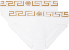 Versace Underwear Комплект из двух белых трусов с каймой греческого цвета