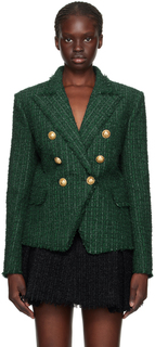 Зеленый двубортный пиджак Balmain