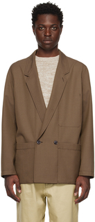 Коричневый двубортный пиджак Оливковый LEMAIRE