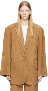 REMAIN Birger Christensen Светло-коричневый кожаный пиджак оверсайз