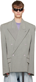 Серый двубортный пиджак VETEMENTS