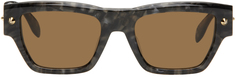 Коричневые квадратные солнцезащитные очки Havana Alexander McQueen
