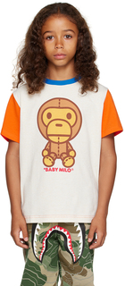 BAPE Kids Бело-оранжевая футболка Baby Milo Toy