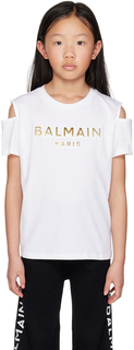 Balmain Kids Белая футболка с вырезом