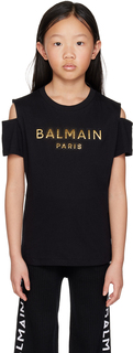 Balmain Kids Черная футболка с вырезом