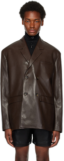 Коричневый кожаный пиджак Nanushka Gabriel из веганского материала