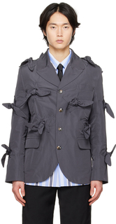 Эксклюзивный серый пиджак STRONGTHE SSENSE с завязками на завязках