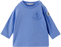 Голубая футболка с длинным рукавом с тиснением Синяя Moncler Enfant