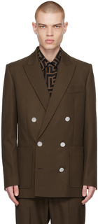 Коричневый двубортный пиджак Balmain