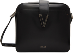 Черная сумка-мессенджер Greca с V-образным вырезом Versace