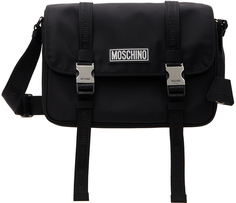 Черная сумка почтальона с нашивкой-логотипом Moschino