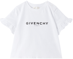 Детская белая футболка с рюшами Белая Givenchy